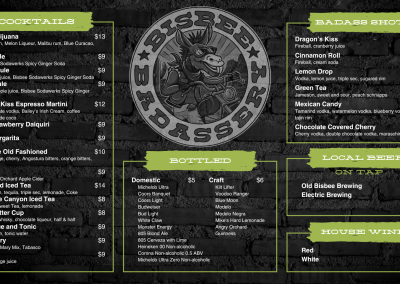 bisbee badassery bar drinks menu design